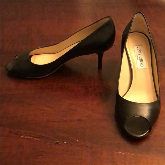 Jimmy Choo Shoes - Jimmy Choo Isabel Peeptoe Pump (Black Leather)